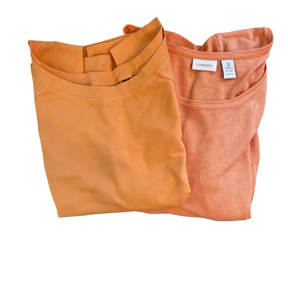 Lot of 2 Chico’s Nordstrom Short Sleeve T-Shirts Sz 3 (XL) Melon NWT & Peach - Picture 1 of 11